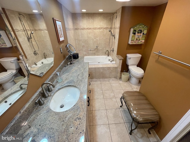 666 W Germantown Pike Unit 1721, Plymouth Meeting, PA 19462 - full bathroom with toilet, tile patterned flooring, double vanity, tiled shower / bath combo, and recessed lighting