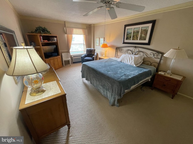 666 W Germantown Pike Unit 1721, Plymouth Meeting, PA 19462 - bedroom with light carpet, crown molding, a textured ceiling, and ceiling fan