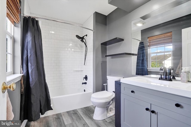 3758 Kimberly Ln, Dover, PA 17315 - bathroom featuring toilet, vanity, shower / bath combination with curtain, and wood finished floors