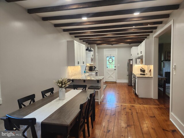 4560 Bossler Rd, Elizabethtown, PA 17022 - dining room with hardwood / wood-style floors, beamed ceiling, and baseboards