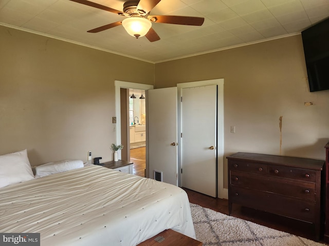 4560 Bossler Rd, Elizabethtown, PA 17022 - bedroom with ornamental molding, ceiling fan, and wood finished floors