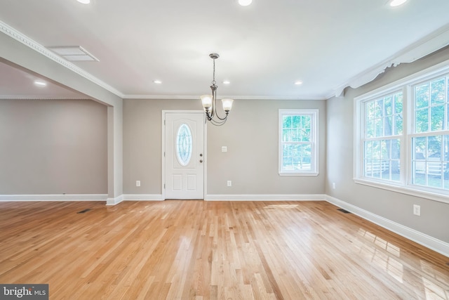3818 Gelding Ln, Olney, MD 20832 - entryway featuring plenty of natural light, baseboards, light wood-style flooring, ornamental molding, and recessed lighting