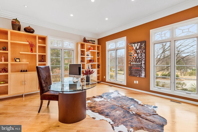 918 Centrillion Dr, Mclean, VA 22102 - office with ornamental molding, light wood finished floors, healthy amount of natural light, and recessed lighting