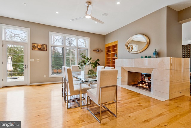 918 Centrillion Dr, Mclean, VA 22102 - dining area featuring light wood-type flooring, plenty of natural light, ceiling fan, recessed lighting, and a fireplace