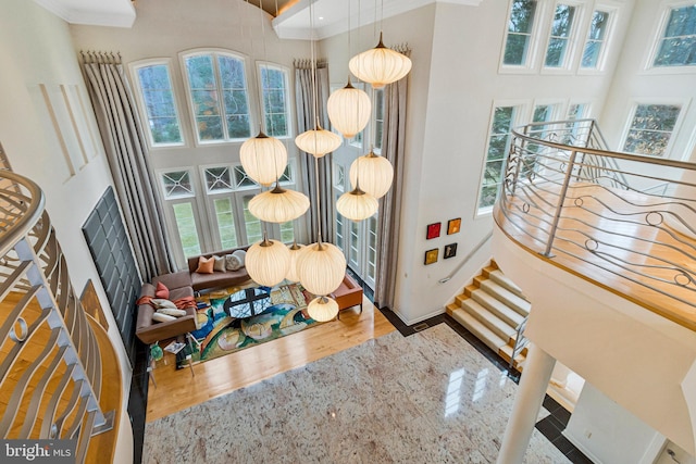 918 Centrillion Dr, Mclean, VA 22102 - foyer entrance featuring a towering ceiling, healthy amount of natural light, ornamental molding, and wood finished floors
