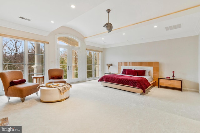 918 Centrillion Dr, Mclean, VA 22102 - bedroom featuring carpet, access to exterior, multiple windows, lofted ceiling, and crown molding