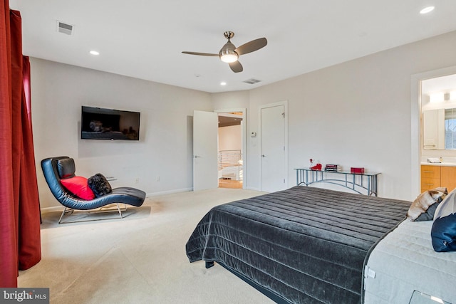 918 Centrillion Dr, Mclean, VA 22102 - bedroom with carpet floors, ensuite bath, recessed lighting, baseboards, and a ceiling fan