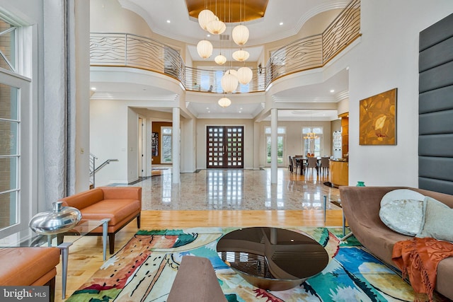 918 Centrillion Dr, Mclean, VA 22102 - lobby with a towering ceiling, ornamental molding, and recessed lighting