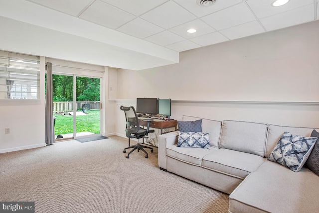 6040 Shady Side Rd, Shady Side, MD 20764 - home office with carpet, recessed lighting, and a paneled ceiling