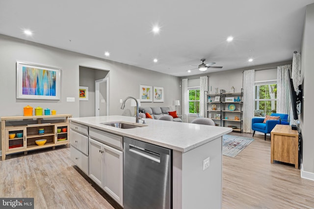 1528 Catbriar Way, Odenton, MD 21113 - kitchen with dishwasher, a sink, open floor plan, light wood-style flooring, and recessed lighting