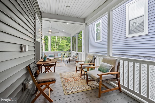 1528 Catbriar Way, Odenton, MD 21113 - deck with a ceiling fan and outdoor lounge area