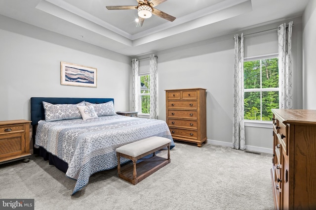1528 Catbriar Way, Odenton, MD 21113 - carpeted bedroom featuring a raised ceiling, baseboards, and ceiling fan