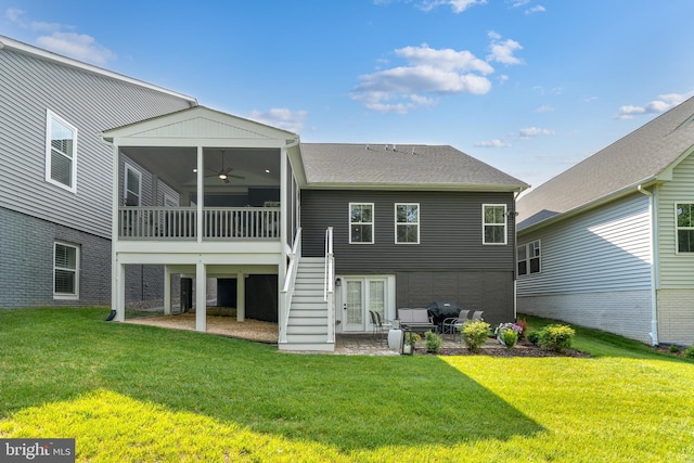 1528 Catbriar Way, Odenton, MD 21113 - back of property featuring ceiling fan, a patio, a sunroom, a yard, and stairs