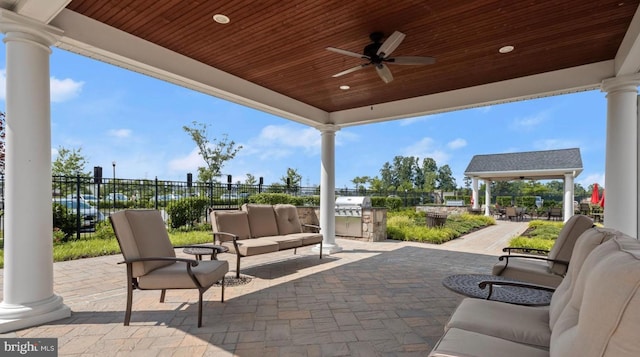 1528 Catbriar Way, Odenton, MD 21113 - view of patio with an outdoor living space, ceiling fan, and an outdoor kitchen