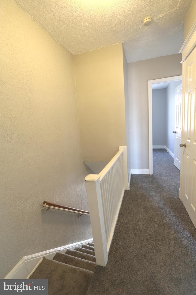 1235 Owen Pl NE, Washington, DC 20002 - staircase featuring a textured ceiling and carpet floors