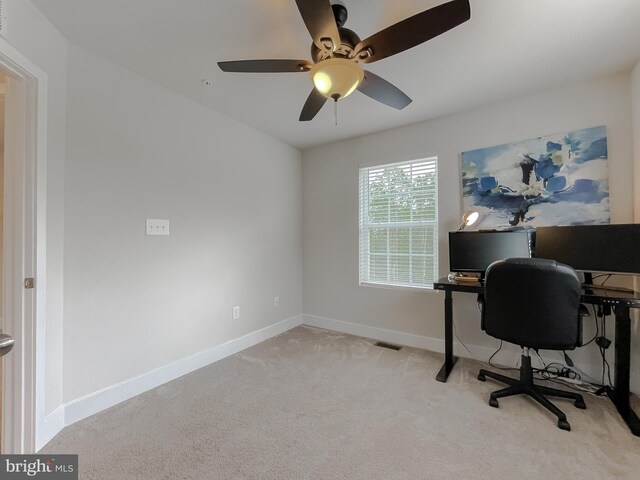 45375 Concord Way, California, MD 20619 - office area with a ceiling fan, baseboards, and light colored carpet
