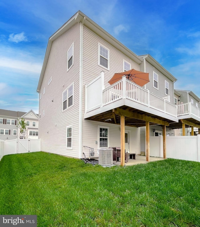 45375 Concord Way, California, MD 20619 - back of property with a patio area, a wooden deck, central AC, and a gate
