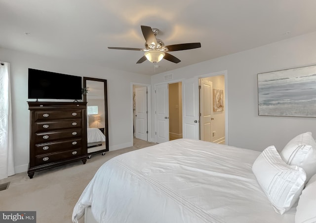 45375 Concord Way, California, MD 20619 - bedroom featuring light carpet, ceiling fan, baseboards, and ensuite bath