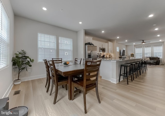 45375 Concord Way, California, MD 20619 - dining space with light wood finished floors, recessed lighting, a ceiling fan, and baseboards