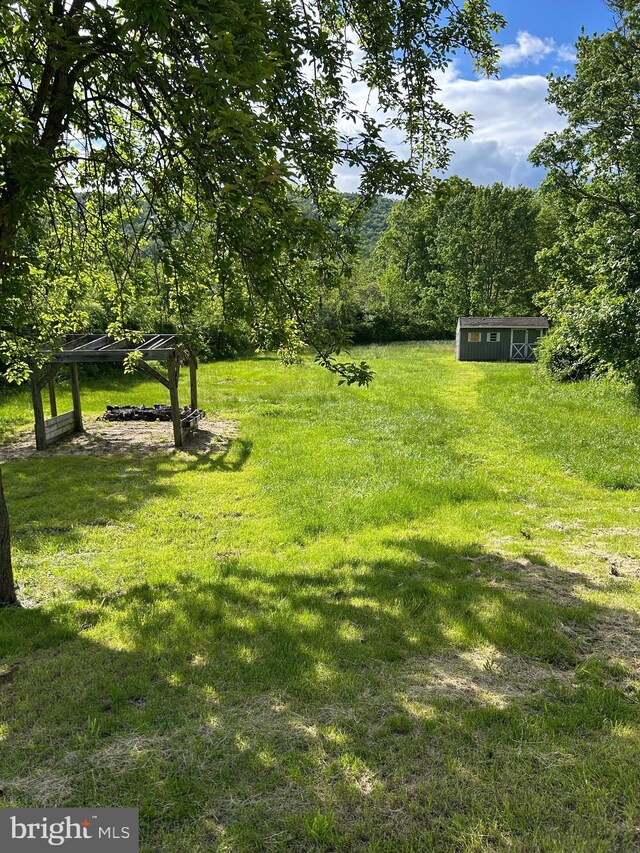 23341 Great Cove Rd, Mcconnellsburg, PA 17233 - view of green lawn with an outdoor structure and a view of trees
