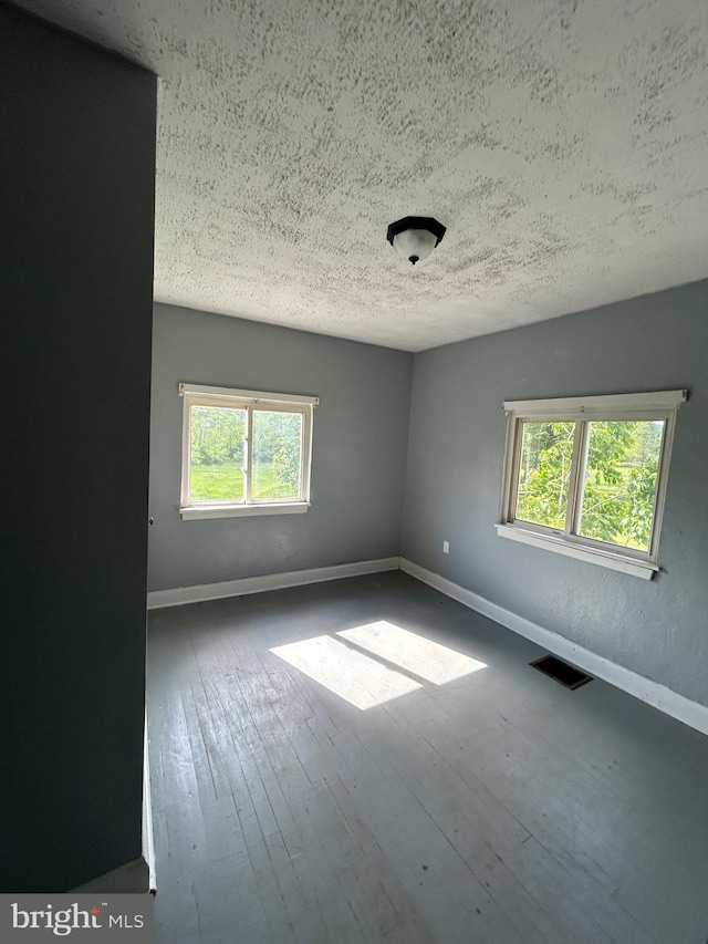 23341 Great Cove Rd, Mcconnellsburg, PA 17233 - empty room with healthy amount of natural light, a textured ceiling, and dark wood-style flooring