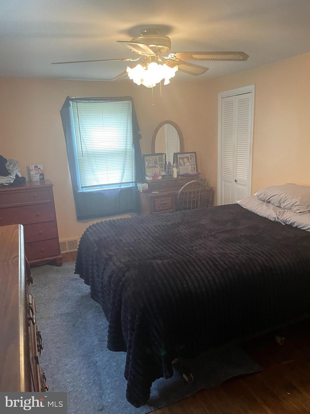 808 W Penn Pines Blvd, Aldan, PA 19018 - bedroom with ceiling fan, a closet, and wood finished floors