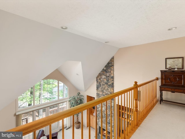 228 Sunset Cir, Cross Junction, VA 22625 - corridor featuring carpet floors, lofted ceiling, a textured ceiling, and recessed lighting