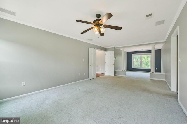 1176 Bandy Run Rd, Herndon, VA 20170 - empty room featuring ornamental molding, a ceiling fan, carpet floors, and baseboards
