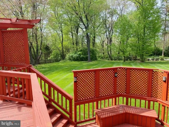 1176 Bandy Run Rd, Herndon, VA 20170 - wooden deck featuring a lawn and view of scattered trees