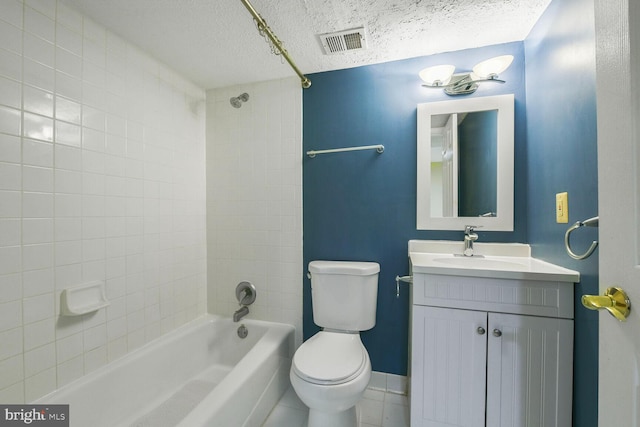 1176 Bandy Run Rd, Herndon, VA 20170 - bathroom with vanity, toilet, a textured ceiling, tub / shower combination, and tile patterned flooring