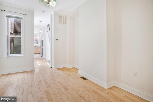 743 W Cross St, Baltimore, MD 21230 - corridor featuring light wood-type flooring and crown molding