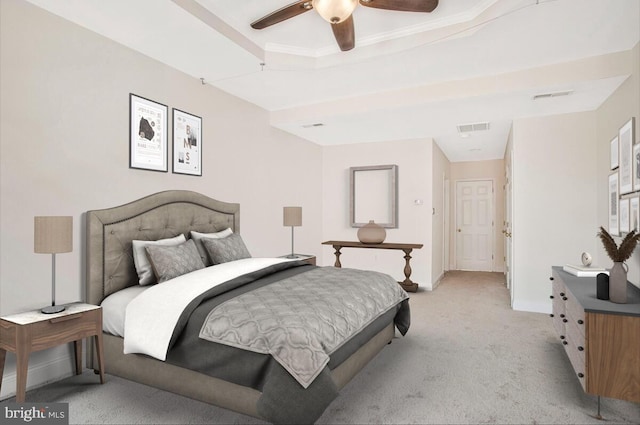 743 W Cross St, Baltimore, MD 21230 - bedroom featuring light carpet, ceiling fan, and a raised ceiling