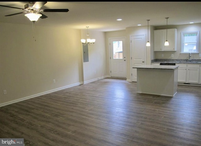 520 Glebe Rd S, Montross, VA 22520 - kitchen featuring white cabinets, a sink, dark wood-style flooring, open floor plan, and recessed lighting