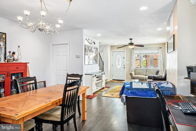656 48th St, Baltimore, MD 21224 - dining room with recessed lighting, wood finished floors, a chandelier, and a ceiling fan