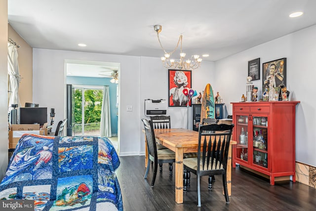 656 48th St, Baltimore, MD 21224 - dining area featuring wood finished floors, a chandelier, recessed lighting, and a ceiling fan