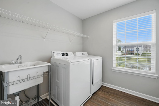 11 Worsham Ln, Fredericksburg, VA 22405 - laundry room featuring washer and clothes dryer, baseboards, and dark wood-style floors