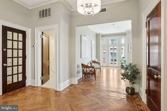 1830 S Rittenhouse Square 12C And 12D, Philadelphia, PA 19103 - entryway featuring baseboards, ornamental molding, and a chandelier