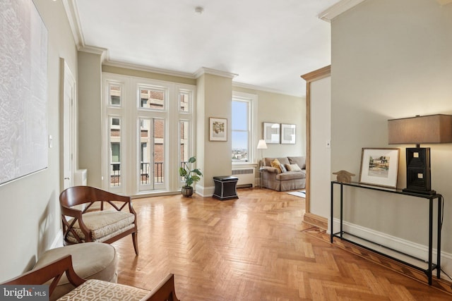 1830 S Rittenhouse Square 12C And 12D, Philadelphia, PA 19103 - living area with radiator, baseboards, and ornamental molding