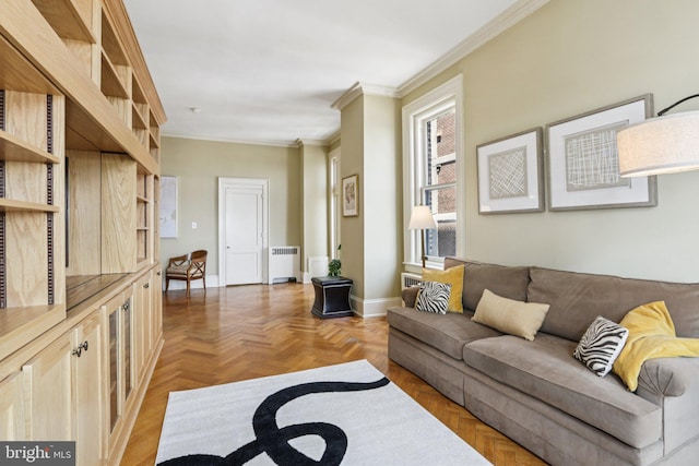 1830 S Rittenhouse Square 12C And 12D, Philadelphia, PA 19103 - living area featuring radiator heating unit, ornamental molding, and baseboards