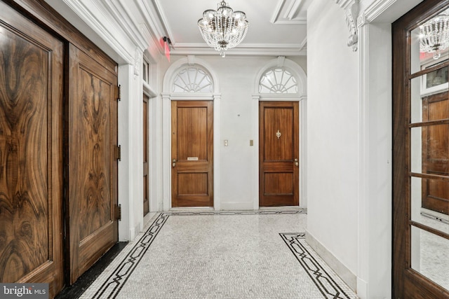 1830 S Rittenhouse Square 12C And 12D, Philadelphia, PA 19103 - entryway featuring baseboards, a chandelier, and crown molding