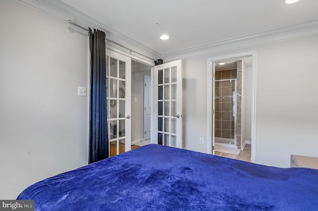 2620 Egret Way, Frederick, MD 21701 - bedroom featuring crown molding, recessed lighting, ensuite bath, and french doors