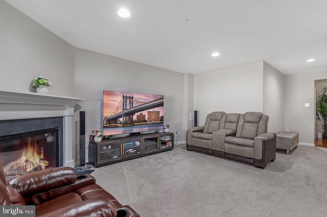 2620 Egret Way, Frederick, MD 21701 - living area with carpet, recessed lighting, a glass covered fireplace, and baseboards