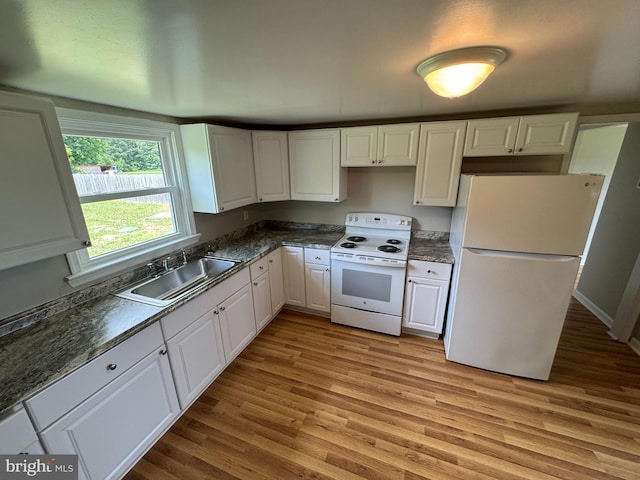 6016 Palmer Mill Rd, Hurlock, MD 21643 - kitchen with white appliances, white cabinetry, and light wood-style floors