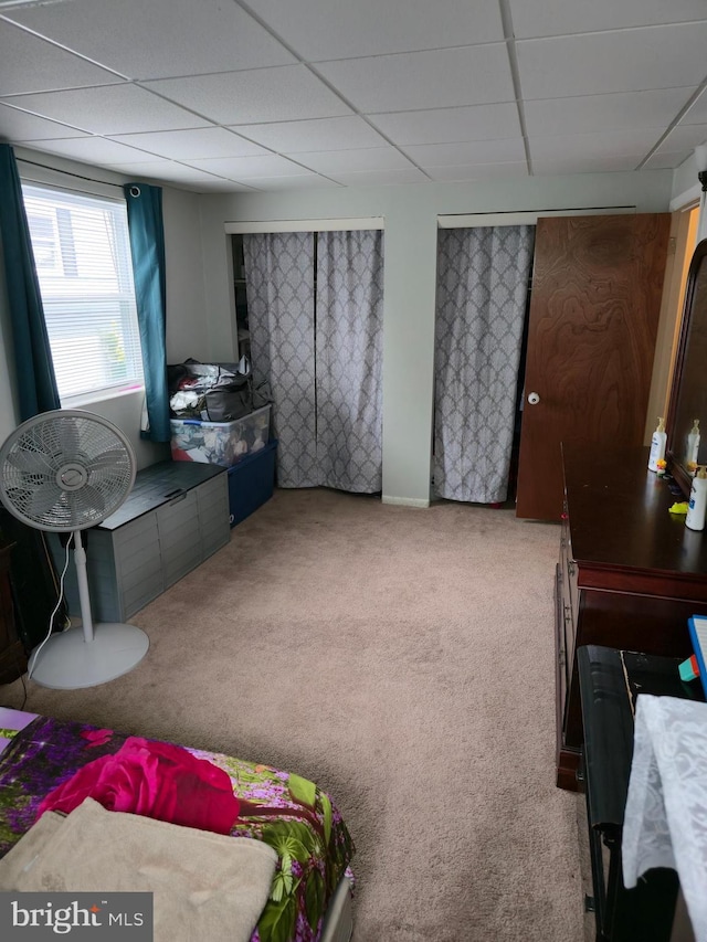 9618 Hoff St, Philadelphia, PA 19115 - bedroom featuring carpet floors, a paneled ceiling, and multiple closets