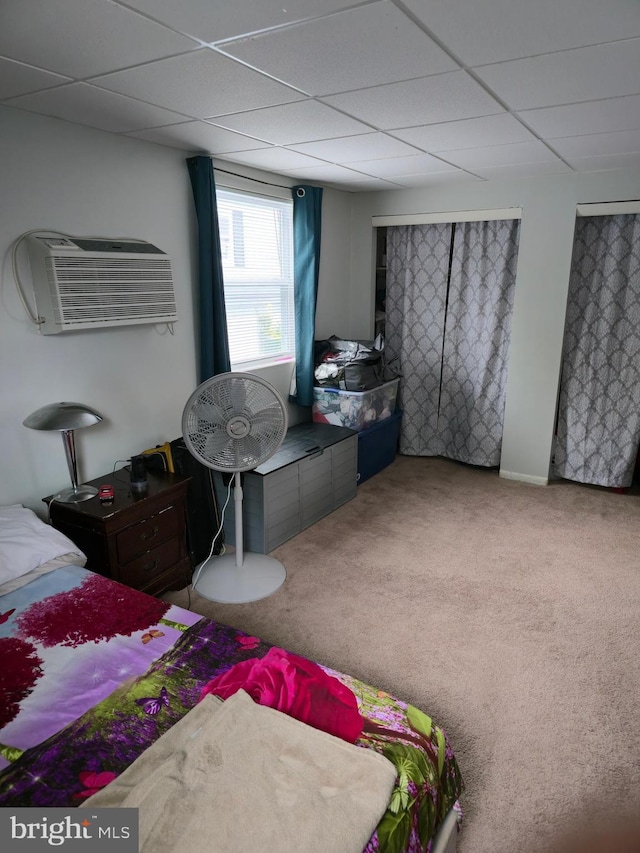 9618 Hoff St, Philadelphia, PA 19115 - bedroom with carpet floors, a wall mounted air conditioner, and a paneled ceiling
