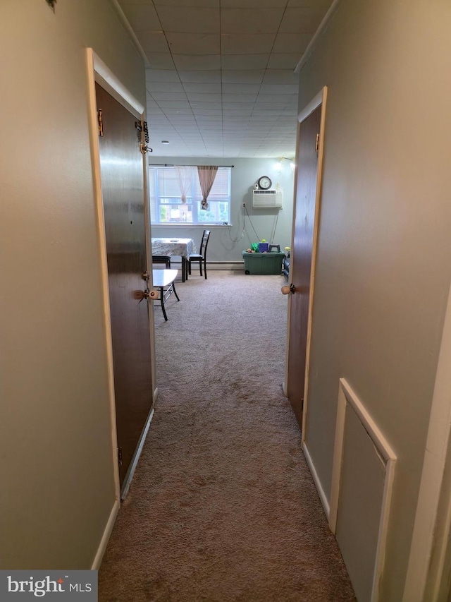 9618 Hoff St, Philadelphia, PA 19115 - corridor with carpet flooring, a wall mounted AC, baseboards, and baseboard heating