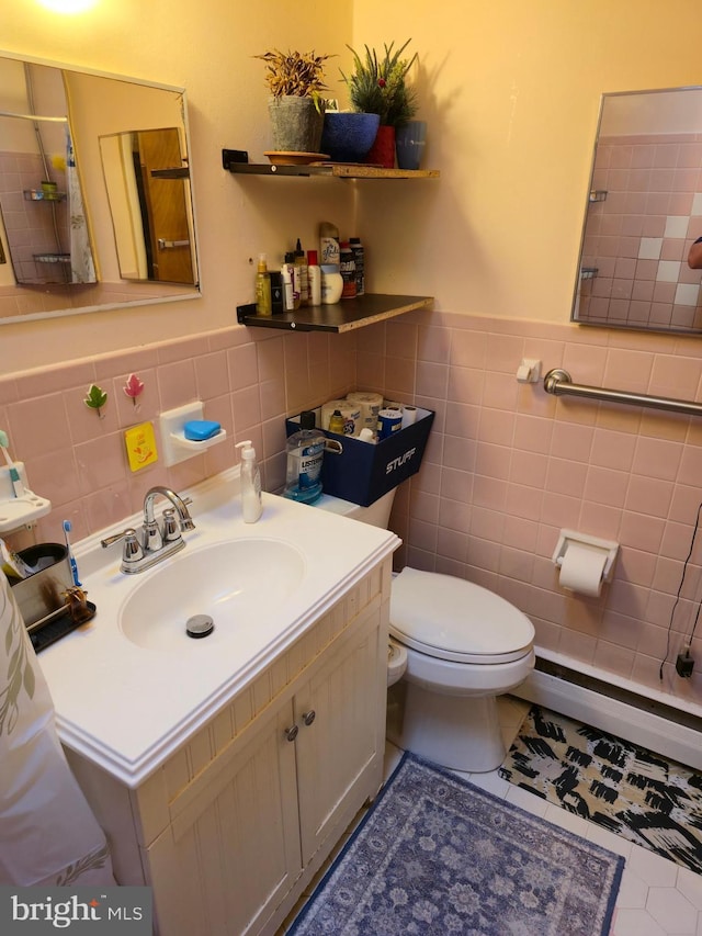9618 Hoff St, Philadelphia, PA 19115 - full bath featuring tile walls, toilet, vanity, a shower, and wainscoting