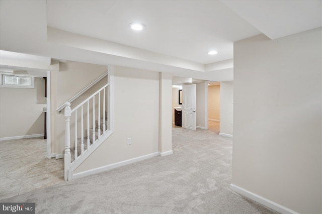 5609 35th Ave, Hyattsville, MD 20782 - finished basement featuring carpet floors, baseboards, stairs, and recessed lighting