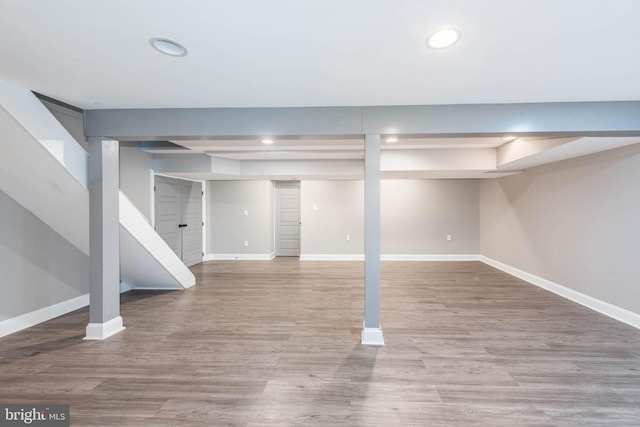 9532 Lyons Mill Rd, Owings Mills, MD 21117 - finished below grade area featuring baseboards, recessed lighting, stairway, and wood finished floors