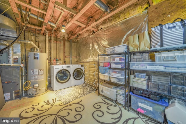 43501 Plantation Ter, Ashburn, VA 20147 - laundry room featuring water heater, separate washer and dryer, and heating unit